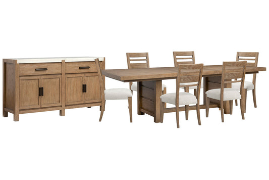 Magnussen - Plum Creek Sierra Brown Extendable Trestle Dining Table With 6 Side Chairs And Server - D5768-21-KIT5 view 1