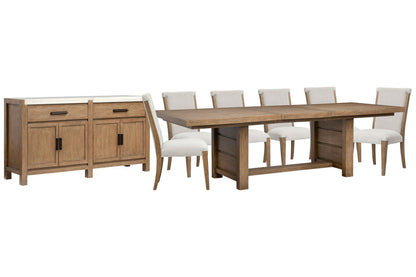 Magnussen - Plum Creek Sierra Brown Extendable Trestle Dining Table With 6 Upholstered Side Chairs And Server - D5768-21-KIT11 view 1