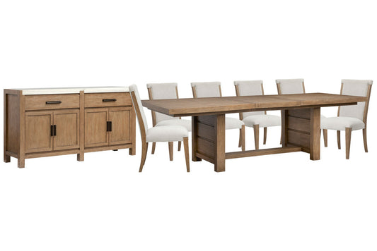 Magnussen - Plum Creek Sierra Brown Extendable Trestle Dining Table With 6 Upholstered Side Chairs And Server - D5768-21-KIT11 view 1