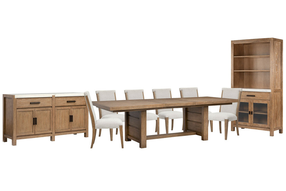 Magnussen - Plum Creek Sierra Brown Extendable Trestle Dining Table With 6 Upholstered Side Chairs Server And Display Cabinet - D5768-21-KIT12 view 1