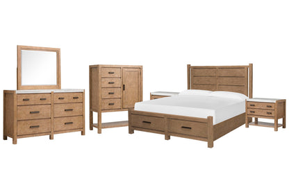 Magnussen - Plum Creek Sierra Brown King Panel Storage Bed 2 Open Nightstands Drawer Dresser With Landscape Mirror And Door Chest - B5768-64A-KIT11 view 1