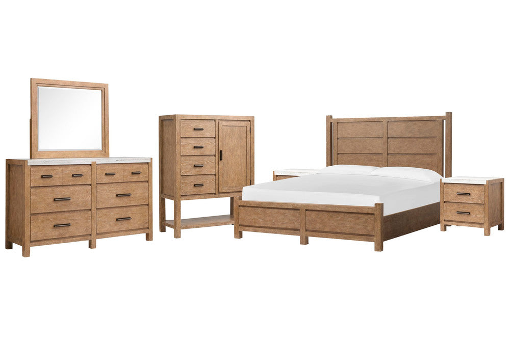 Magnussen - Plum Creek Sierra Brown Queen Panel Bed 2 Nightstands Drawer Dresser With Landscape Mirror And Door Chest - B5768-54-KIT6 view 1