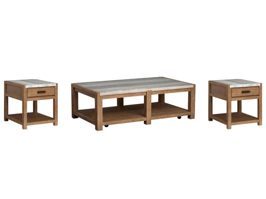 Magnussen - Plum Creek Sierra Brown Rectangular Caster Cocktail Table With 2 End Table - T5768-43KIT2 view 1