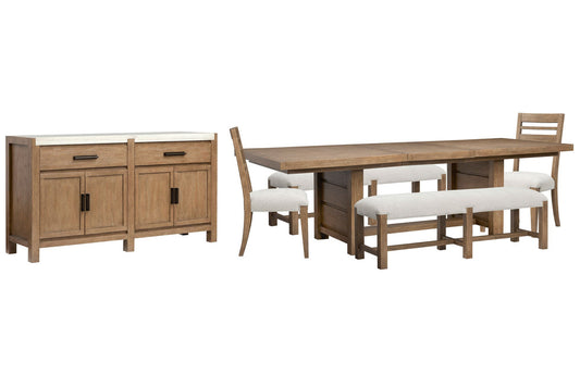 Magnussen - Plum Creek Sierra Brown Rectangular Dining Table With 2 Benches 2 Side Chairs And Server - D5768-21-KIT32 view 1