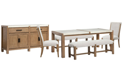 Magnussen - Plum Creek Sierra Brown Rectangular Dining Table With 2 Benches 2 Upholstered Side Chairs And Server - D5768-20-KIT35 view 1