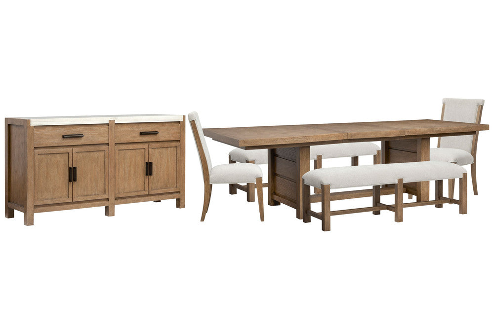 Magnussen - Plum Creek Sierra Brown Rectangular Dining Table With 2 Benches 2 Upholstered Side Chairs And Server - D5768-21-KIT35 view 1