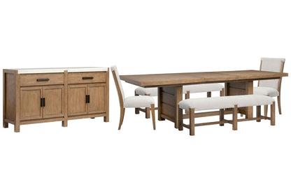 Magnussen - Plum Creek Sierra Brown Rectangular Dining Table With 2 Benches 2 Upholstered Side Chairs And Server - D5768-21-KIT35 view 1