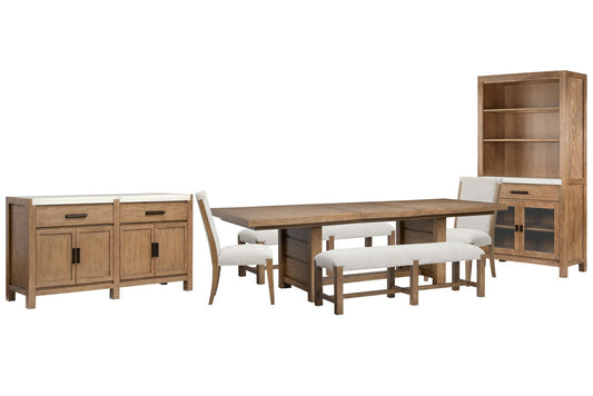 Magnussen - Plum Creek Sierra Brown Rectangular Dining Table With 2 Benches 2 Upholstered Side Chairs Server And Display Cabinet - D5768-21-KIT36 view 1