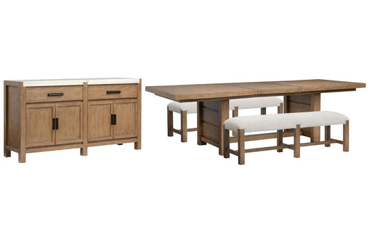 Magnussen - Plum Creek Sierra Brown Rectangular Dining Table With 2 Benches And Server - D5768-21-KIT29 view 1