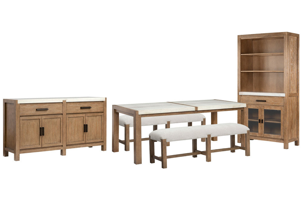 Magnussen - Plum Creek Sierra Brown Rectangular Dining Table With 2 Benches Server And Display Cabinet - D5768-20-KIT30 view 1