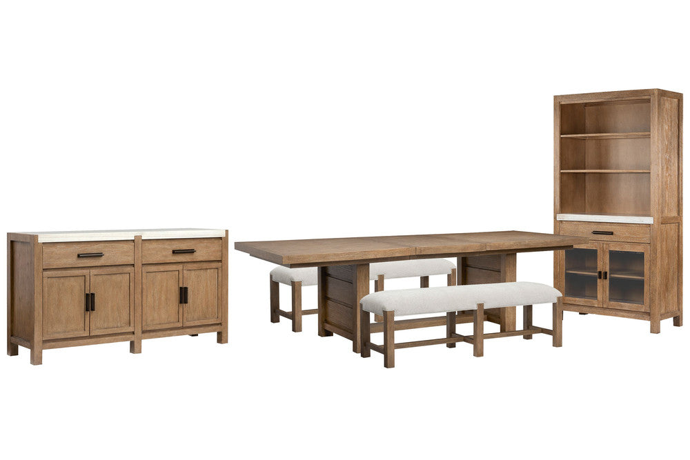 Magnussen - Plum Creek Sierra Brown Rectangular Dining Table With 2 Benches Server And Display Cabinet - D5768-21-KIT30 view 1
