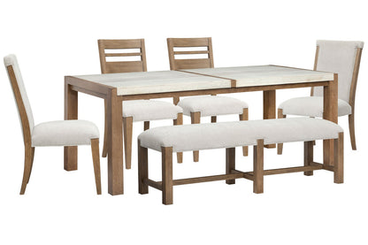 Magnussen - Plum Creek Sierra Brown Rectangular Dining Table With 2 Side Chairs 2 Upholstered Side Chairs And Bench - D5768-20-KIT25 view 1