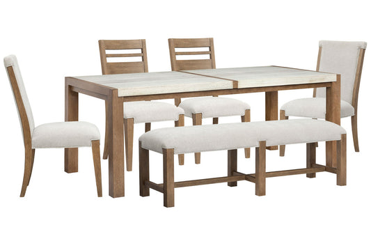 Magnussen - Plum Creek Sierra Brown Rectangular Dining Table With 2 Side Chairs 2 Upholstered Side Chairs And Bench - D5768-20-KIT25 view 1