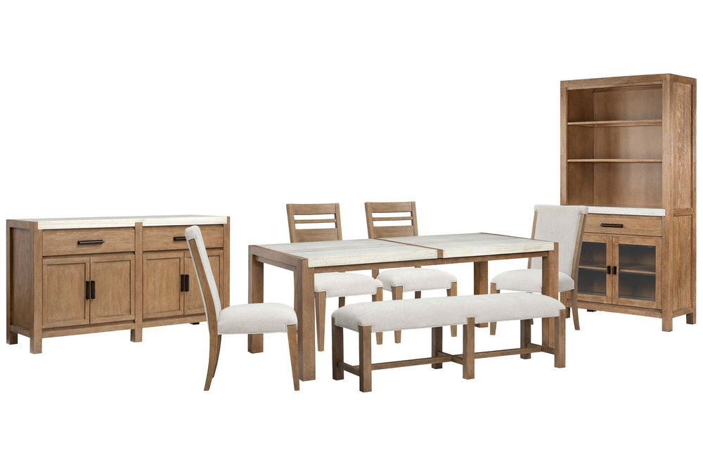 Magnussen - Plum Creek Sierra Brown Rectangular Dining Table With 2 Side Chairs 2 Upholstered Side Chairs Bench Server And Display Cabinet - D5768-20-KIT27 view 1