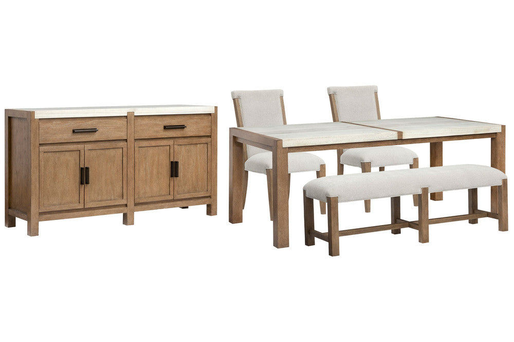 Magnussen - Plum Creek Sierra Brown Rectangular Dining Table With 2 Upholstered Side Chairs Bench And Server - D5768-20-KIT20 view 1