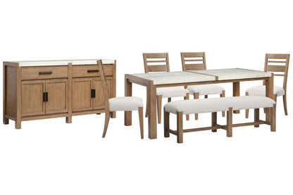 Magnussen - Plum Creek Sierra Brown Rectangular Dining Table With 4 Side Chairs Bench And Server - D5768-20-KIT17 view 1