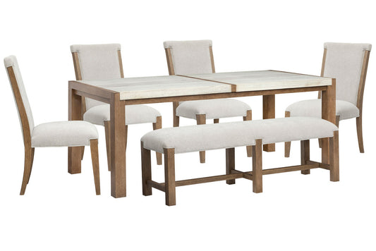 Magnussen - Plum Creek Sierra Brown Rectangular Dining Table With 4 Upholstered Side Chairs And Bench - D5768-20-KIT22 view 1
