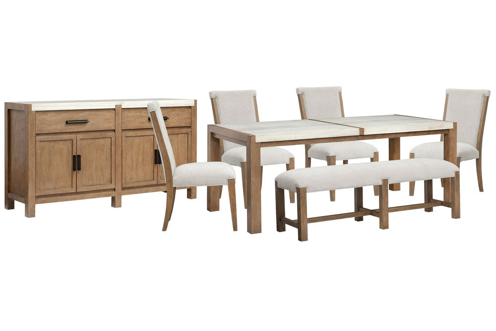 Magnussen - Plum Creek Sierra Brown Rectangular Dining Table With 4 Upholstered Side Chairs Bench And Server - D5768-20-KIT23 view 1