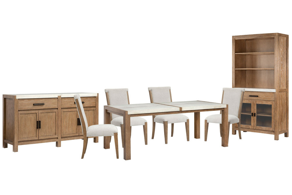Magnussen - Plum Creek Sierra Brown Rectangular Dining Table With 4 Upholstered Side Chairs Server And Display Cabinet - D5768-20-KIT9 view 1