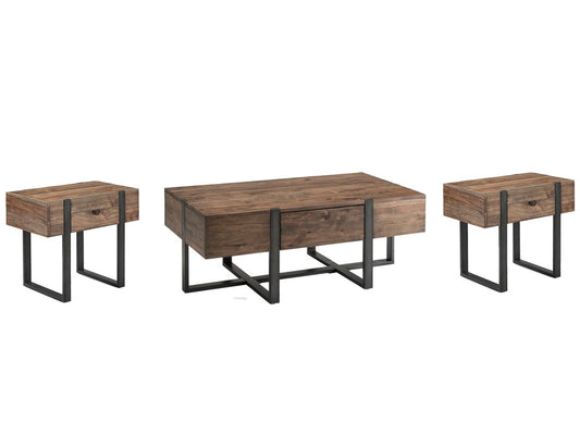 Magnussen - Prescott Rustic Honey And Distressed Iron Condo Rectangular Cocktail Table With 2 Chairside End Table - T4344-44KIT2 view 1