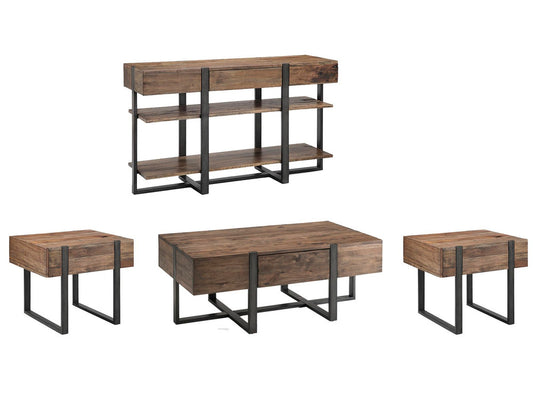 Magnussen - Prescott Rustic Honey And Distressed Iron Condo Rectangular Cocktail Table With 2 End Table And Sofa Table - T4344-44KIT6 view 1