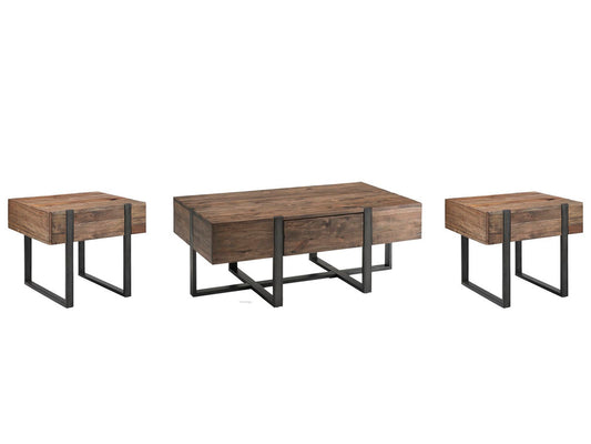Magnussen - Prescott Rustic Honey And Distressed Iron Condo Rectangular Cocktail Table With 2 End Table - T4344-44KIT5 view 1