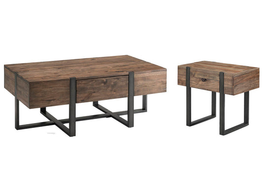 Magnussen - Prescott Rustic Honey And Distressed Iron Condo Rectangular Cocktail Table With Chairside End Table - T4344-44KIT1 view 1