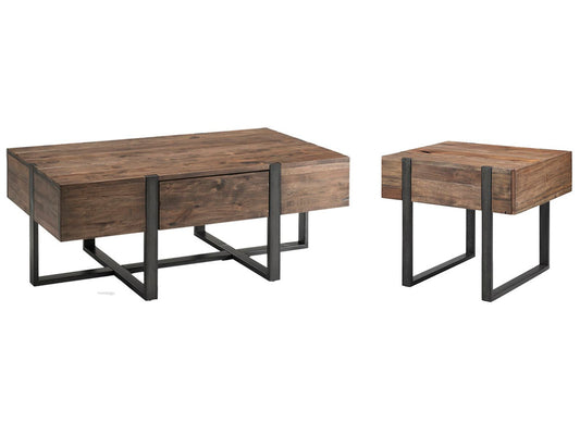 Magnussen - Prescott Rustic Honey And Distressed Iron Condo Rectangular Cocktail Table With End Table - T4344-44KIT4 view 1