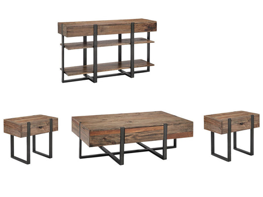 Magnussen - Prescott Rustic Honey And Distressed Iron Rectangular Cocktail Table With 2 Chairside End Table And Sofa Table - T4344-43KIT3 view 1