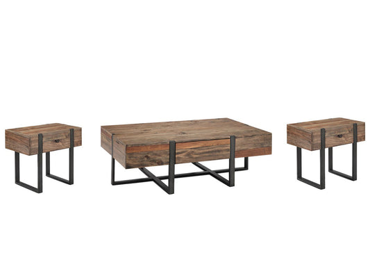 Magnussen - Prescott Rustic Honey And Distressed Iron Rectangular Cocktail Table With 2 Chairside End Table - T4344-43KIT2 view 1