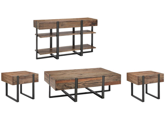 Magnussen - Prescott Rustic Honey And Distressed Iron Rectangular Cocktail Table With 2 End Table And Sofa Table - T4344-43KIT6 view 1