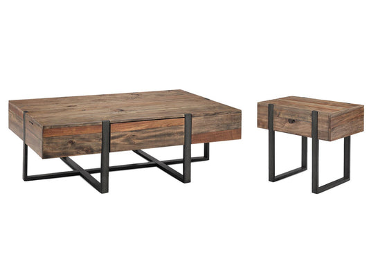 Magnussen - Prescott Rustic Honey And Distressed Iron Rectangular Cocktail Table With Chairside End Table - T4344-43KIT1 view 1