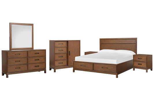 Magnussen - Ridgefield Russet California King Panel Storage Bed 2 Nightstands Double Drawer Dresser With Landscape Mirror And Door Chest - B6436-74A-KIT6 view 1