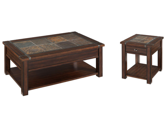 Magnussen - Roanoke Cherry And Slate Rectangular Lift Top Cocktail Table With End Table - T2615-50KIT4 view 1