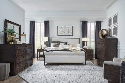 Magnussen - Rowan Espresso King Upholstered Panel Bed 2 Nightstands Drawer Dresser With Landscape Mirror And Door Chest - B5769-65-KIT6 view 9