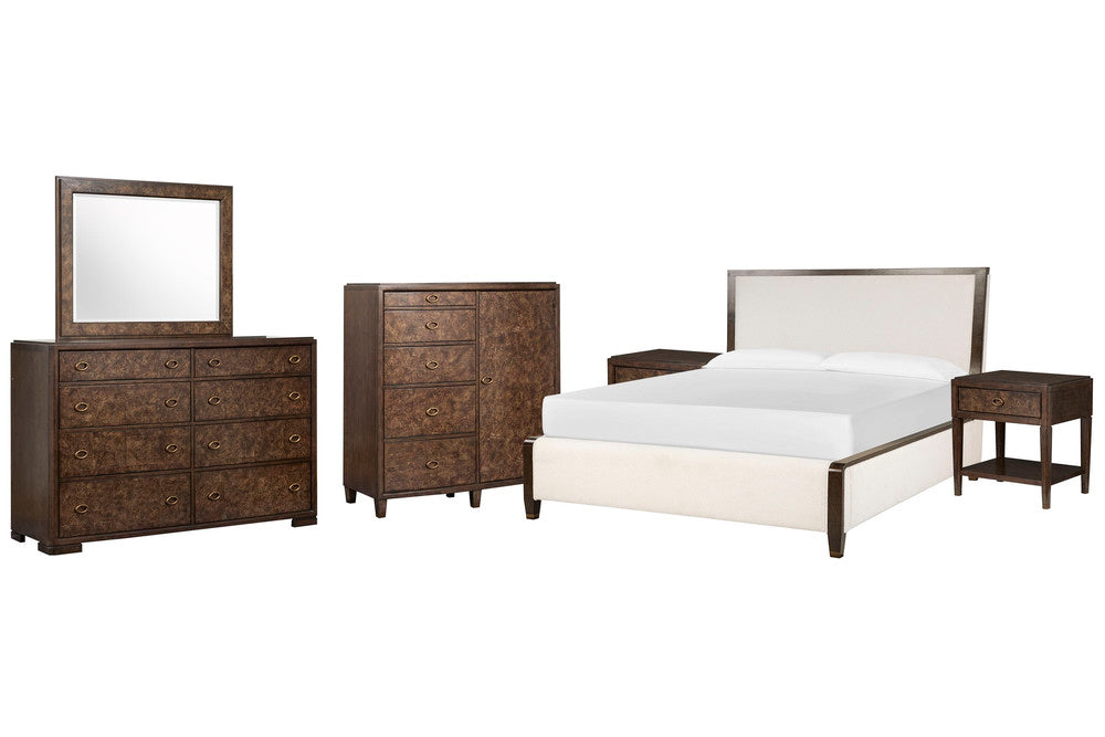 Magnussen - Rowan Espresso King Upholstered Panel Bed 2 Open Nightstands Drawer Dresser With Landscape Mirror And Door Chest - B5769-65-KIT16 view 1