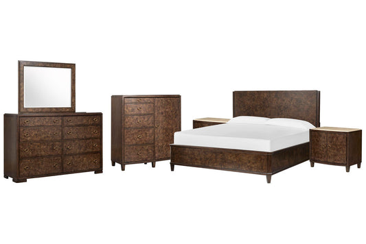 Magnussen - Rowan Espresso Queen Panel Bed 2 Door Nightstands Drawer Dresser With Landscape Mirror And Door Chest - B5769-54-KIT11 view 1