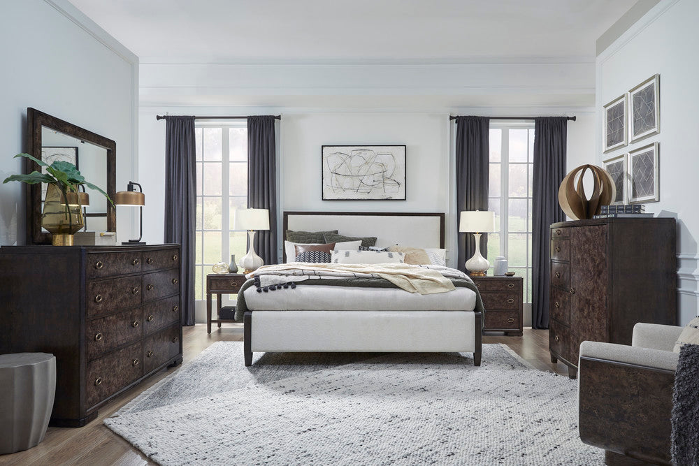 Magnussen - Rowan Espresso Queen Upholstered Panel Bed 2 Nightstands Drawer Dresser With Landscape Mirror And Door Chest - B5769-55-KIT6 view 10