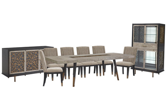 Magnussen - Ryker Nocturn Black And Coventry Grey Rectangular Dining Table With 6 Host Chairs Server And Display Cabinet - D5013-20-KIT6 view 1