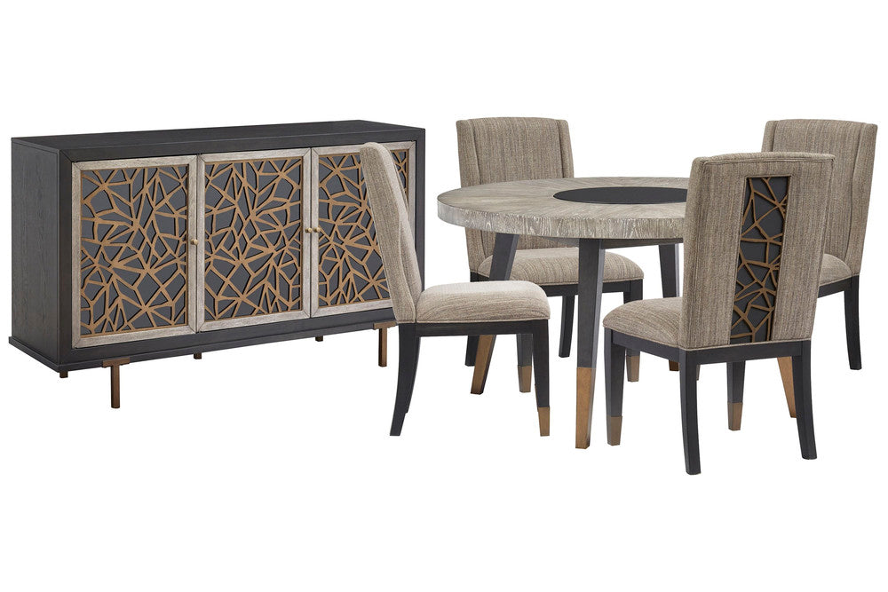 Magnussen - Ryker Nocturn Black And Coventry Grey Round Dining Table With 4 Host Chairs And Server - D5013-24-KIT2 view 1