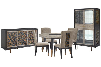 Magnussen - Ryker Nocturn Black And Coventry Grey Round Dining Table With 4 Host Chairs Server And Display Cabinet - D5013-24-KIT3 view 1