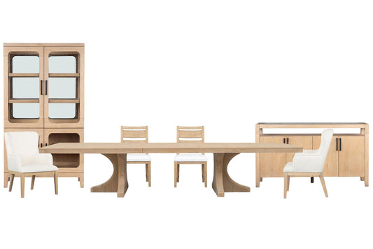 Magnussen - Somerset Butternut Extendable Trestle Dining Table With 2 Side Chairs 2 Arm Chairs Sideboard And Curio - D5684-21-KIT24 view 1