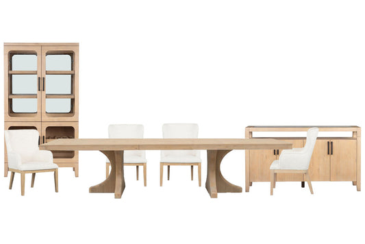 Magnussen - Somerset Butternut Extendable Trestle Dining Table With 4 Arm Chairs Sideboard And Curio - D5684-21-KIT14 view 1