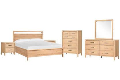 Magnussen - Somerset Butternut King Panel Bed 2 Nightstands Drawer Dresser With Landscape Mirror And Drawer Chest - B5684-64-KIT5 view 1