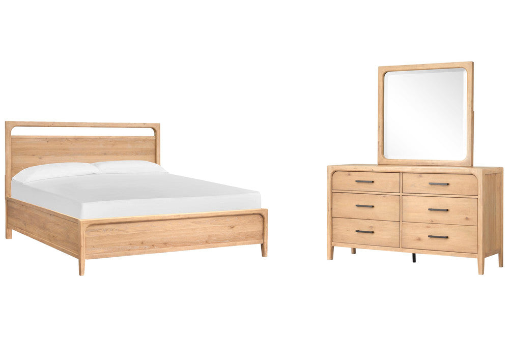 Magnussen - Somerset Butternut King Panel Bed And Drawer Dresser With Landscape Mirror - B5684-64-KIT3 view 1