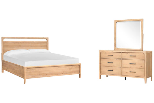 Magnussen - Somerset Butternut King Panel Bed And Drawer Dresser With Landscape Mirror - B5684-64-KIT3 view 1