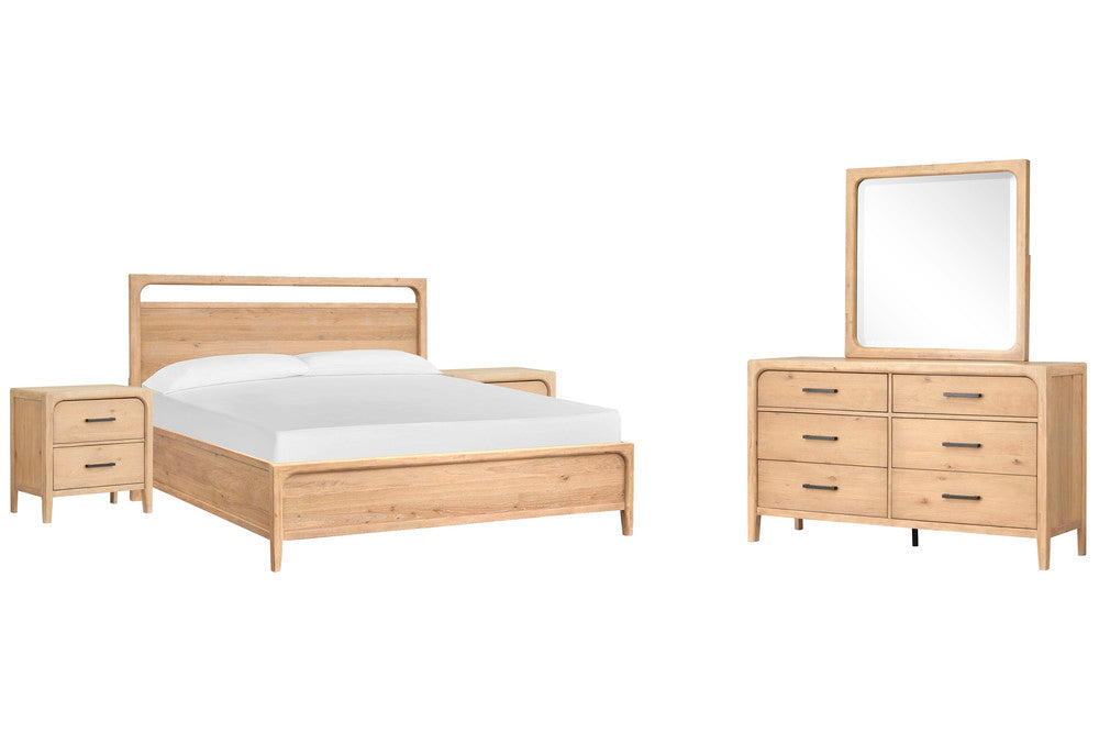 Magnussen - Somerset Butternut Queen Panel Bed 2 Nightstands And Drawer Dresser With Landscape Mirror - B5684-54-KIT4 view 1