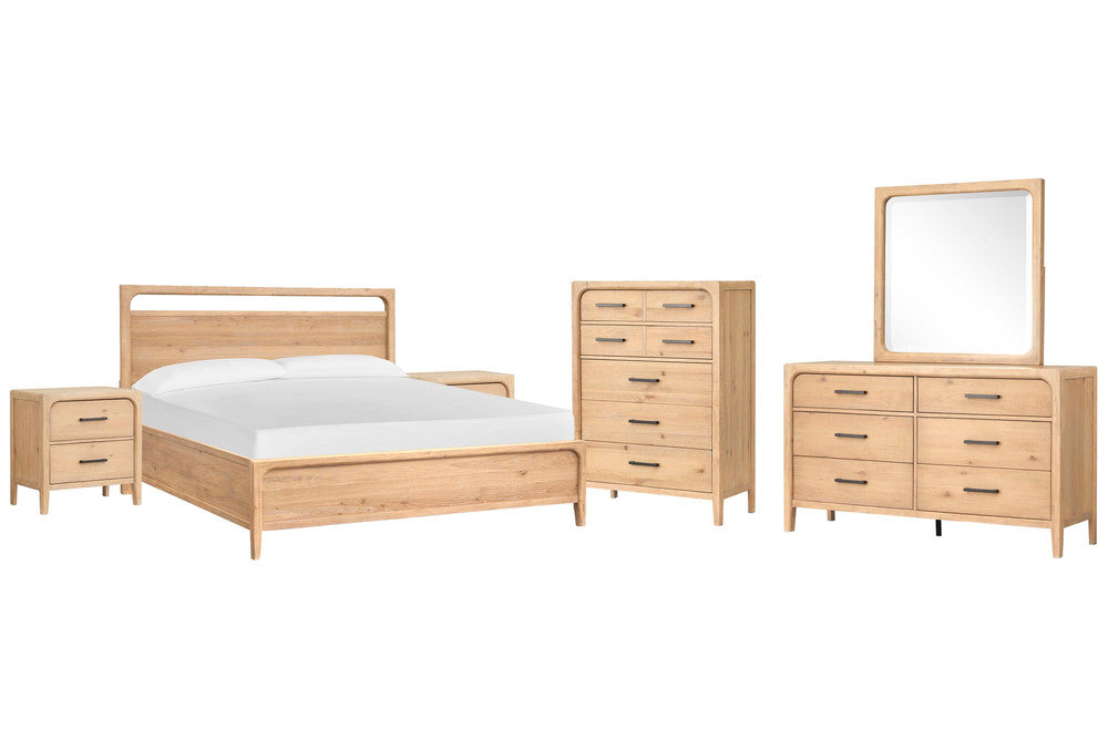 Magnussen - Somerset Butternut Queen Panel Bed 2 Nightstands Drawer Dresser With Landscape Mirror And Drawer Chest - B5684-54-KIT5 view 1