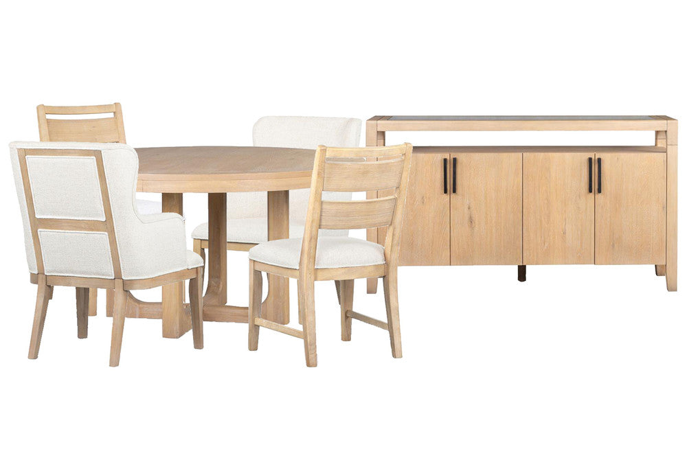 Magnussen - Somerset Butternut Round Dining Table With 2 Side Chairs 2 Arm Chairs And Sideboard - D5684-22-KIT12 view 1