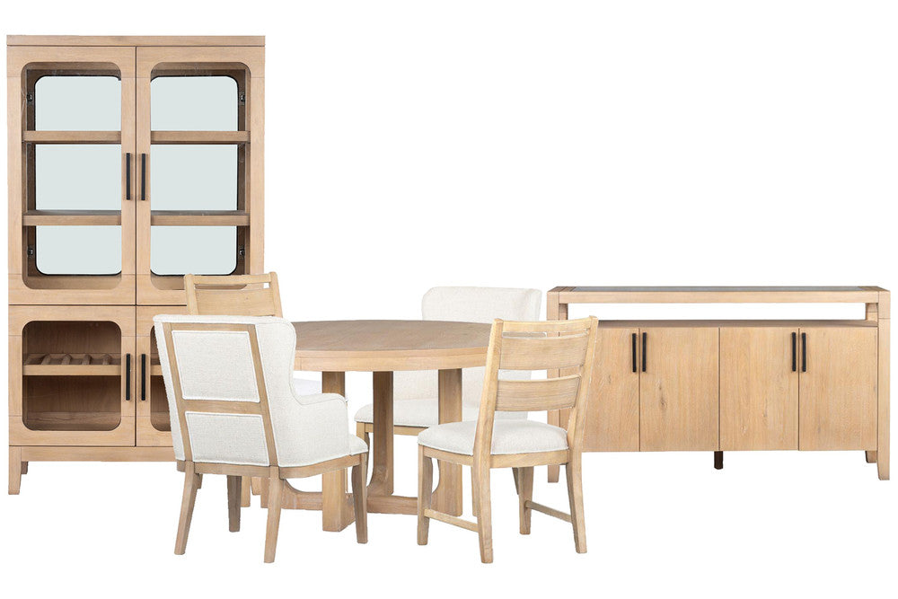 Magnussen - Somerset Butternut Round Dining Table With 2 Side Chairs 2 Arm Chairs Sideboard And Curio - D5684-22-KIT14 view 1